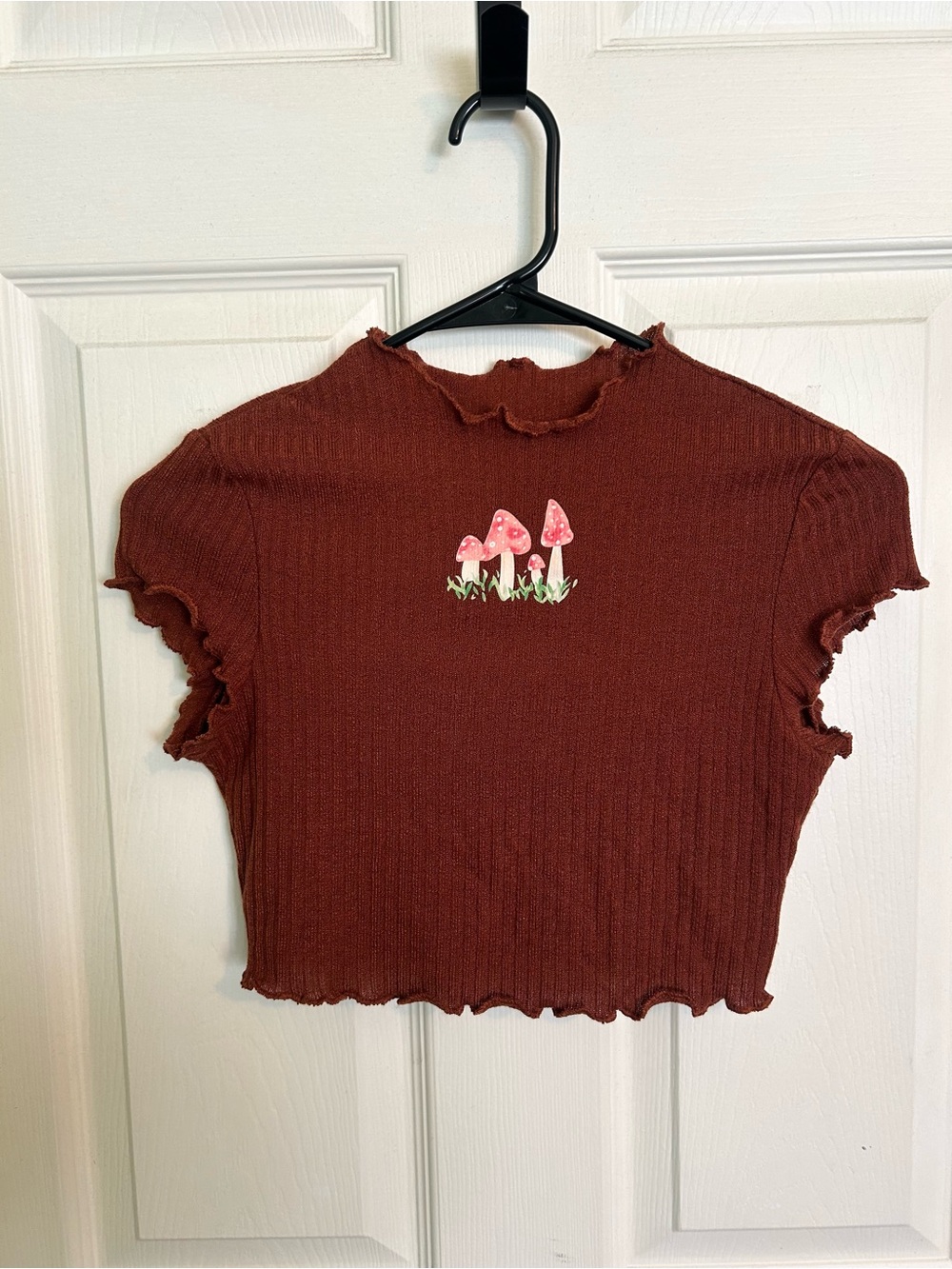 Rust Brown Ribbed Mushroom Crop Top
